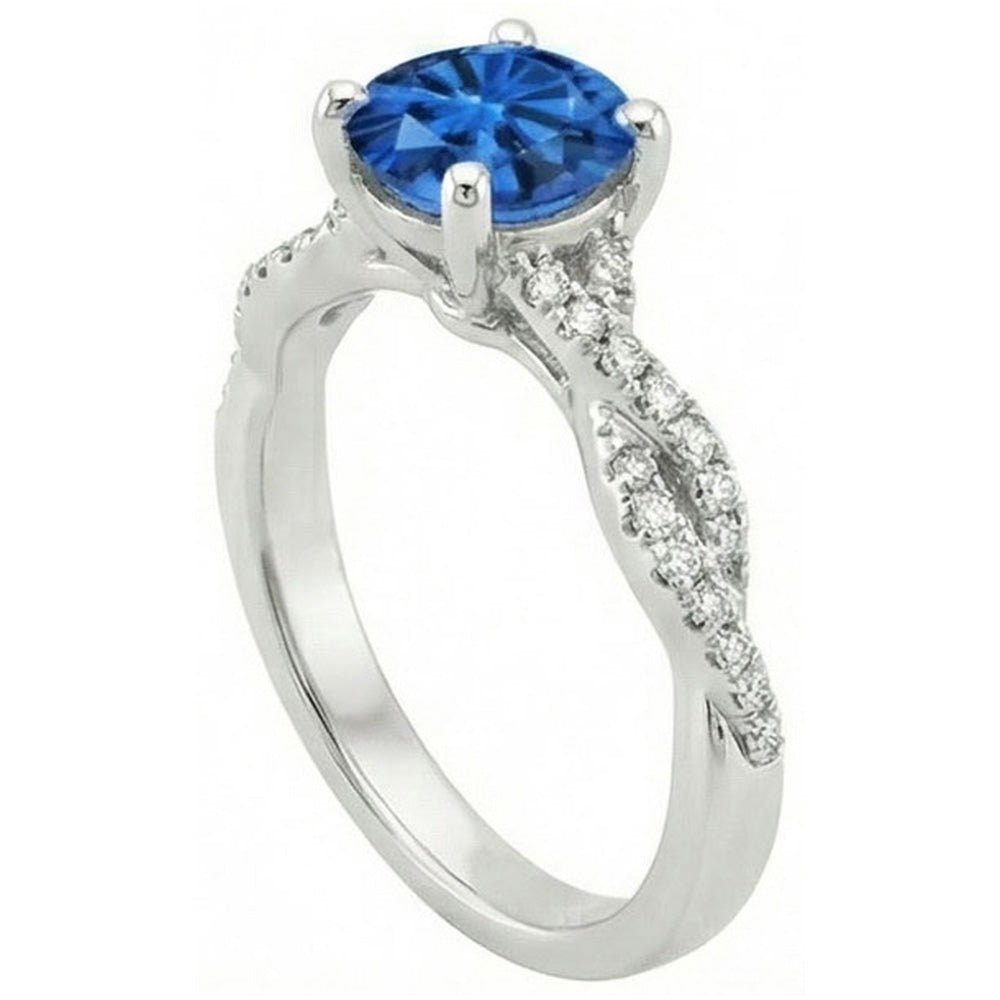 4.90 ct Runder Ceylon Saphir Aus der Erde Abgebauter Natürlicher Diamanten Ring Weißgold 14K
