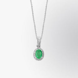 4,05 Karat Grün Smaragd Und Aus der Erde Abgebauter Natürlicher Diamant Edelstein Anhänger 14K Weißgold