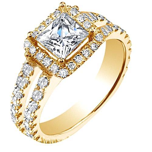 4,25 Karat Echt Diamant Prinzessin Verlobungsring Gelbgold 14K Split Shank