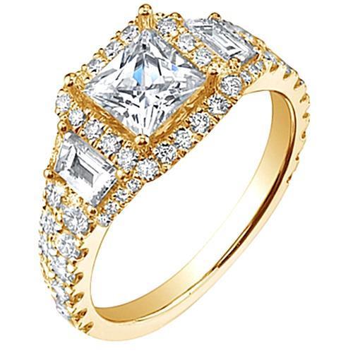 4,46 ct. Echt Aus der Erde Abgebauter Natürlicher Diamanten Drei-Steine-Stil Ring Gelbgold 14K