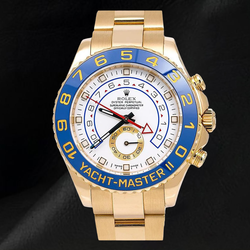 Rolex Yacht-Master II 116688 Uhr aus 18 Karat Gelbgold, 44 mm, weißes Zifferblatt, blaue Keramiklünette