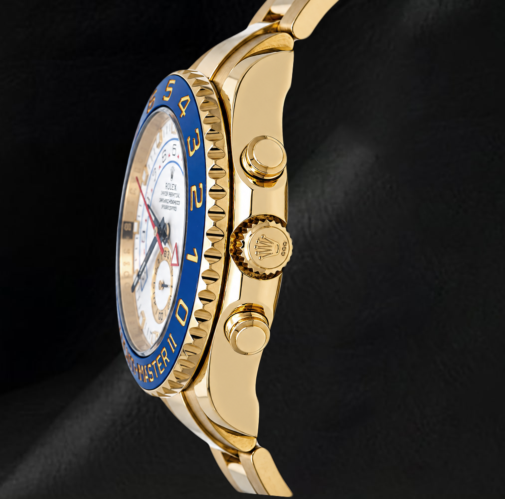 Rolex Yacht-Master II 116688 Uhr aus 18 Karat Gelbgold, 44 mm, weißes Zifferblatt, blaue Keramiklünette
