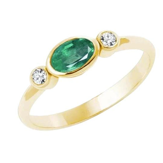 4,50 Karat Lünette Set Grün Smaragd & Diamant Ehering 3 Steine