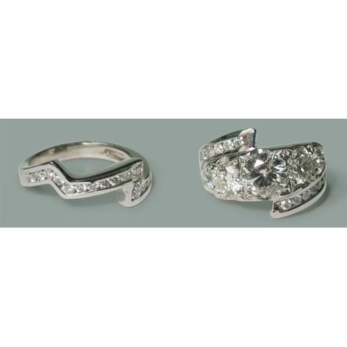 4,55 Karat runde Echt Diamanten Ehering und Band Set