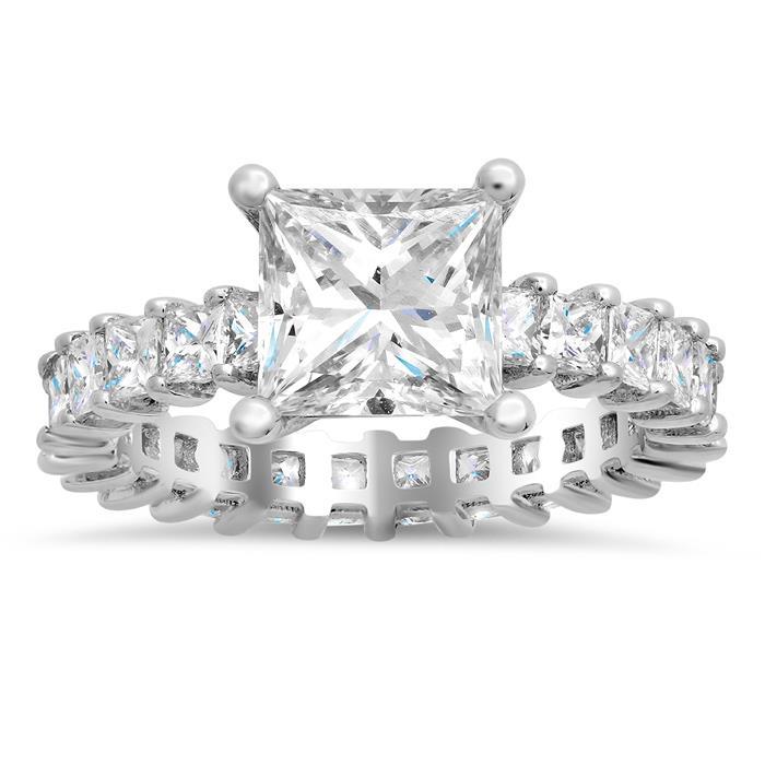 Sdouefos 925 Sterling Silber Cubic Zirkonia Ewigkeit Verlobung Eheringe Ehering Jahrestag Eternity Bands 3 Band Breite Ringe CZ Verlobung Braut Für Frauen (T 1/2