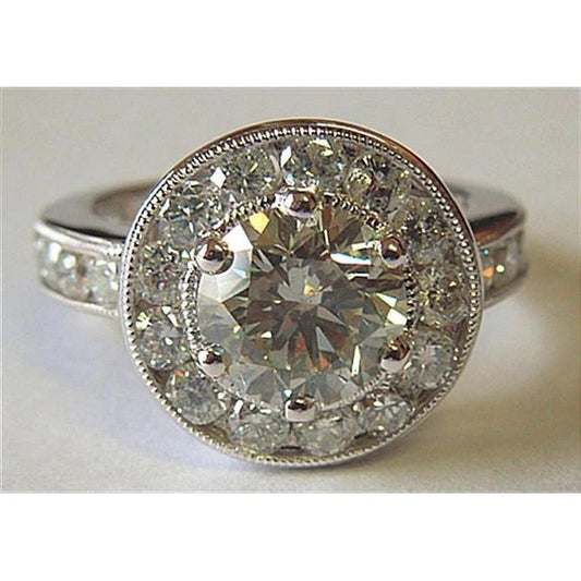 4.00 Ct Großer Natürlich Diamantring Runder Diamant Halo Ring Platin