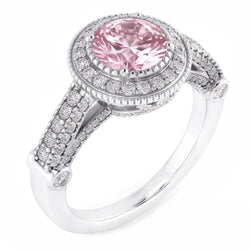 4,11 ct Solitär mit Akzenten runder Halo Pink Saphir Ring Edelstein