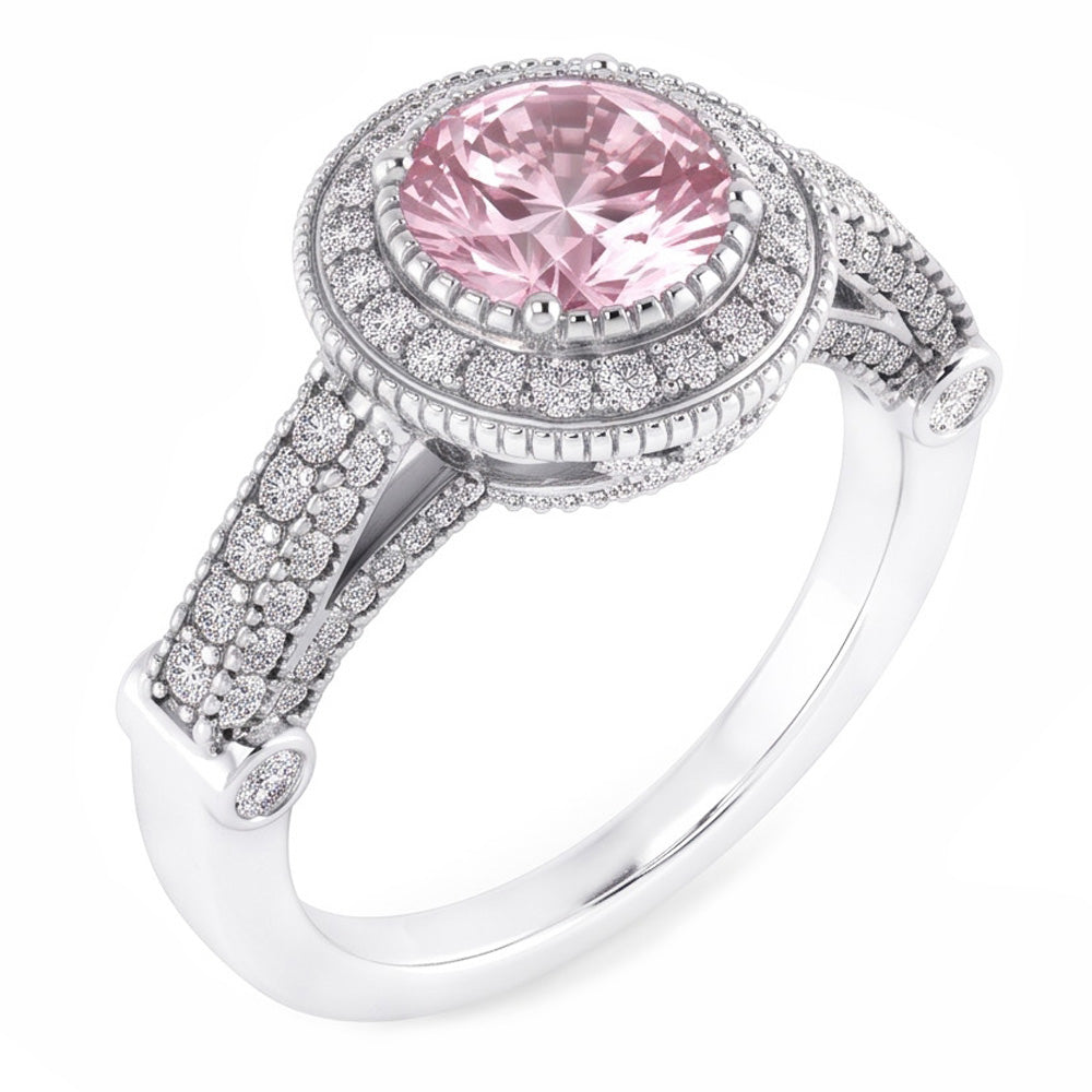 4,11 ct Solitär mit Akzenten runder Halo Pink Saphir Ring Edelstein