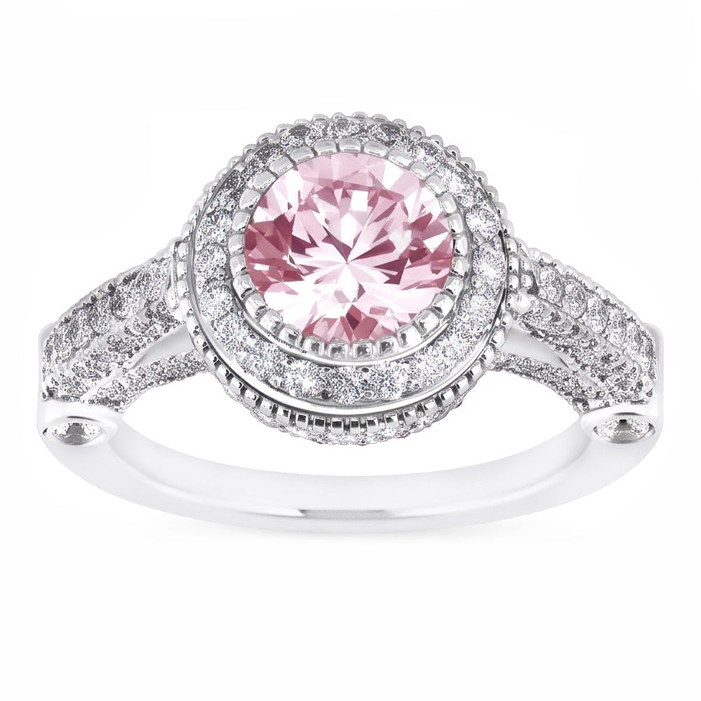 4,11 ct Solitär mit Akzenten runder Halo Pink Saphir Ring Edelstein