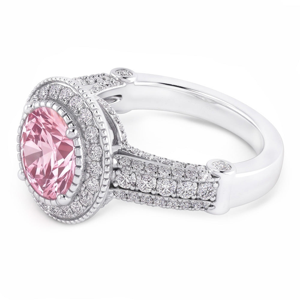 4,11 ct Solitär mit Akzenten runder Halo Pink Saphir Ring Edelstein