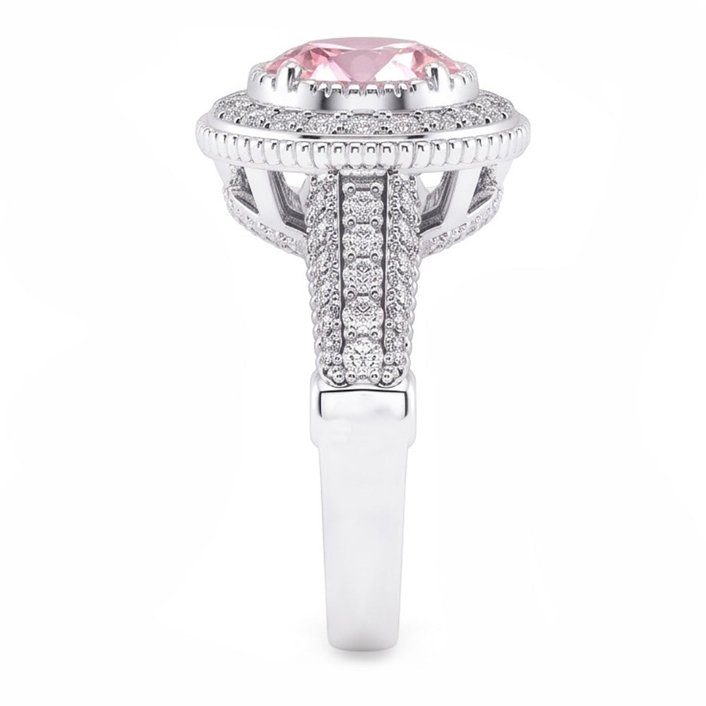 4,11 ct Solitär mit Akzenten runder Halo Pink Saphir Ring Edelstein