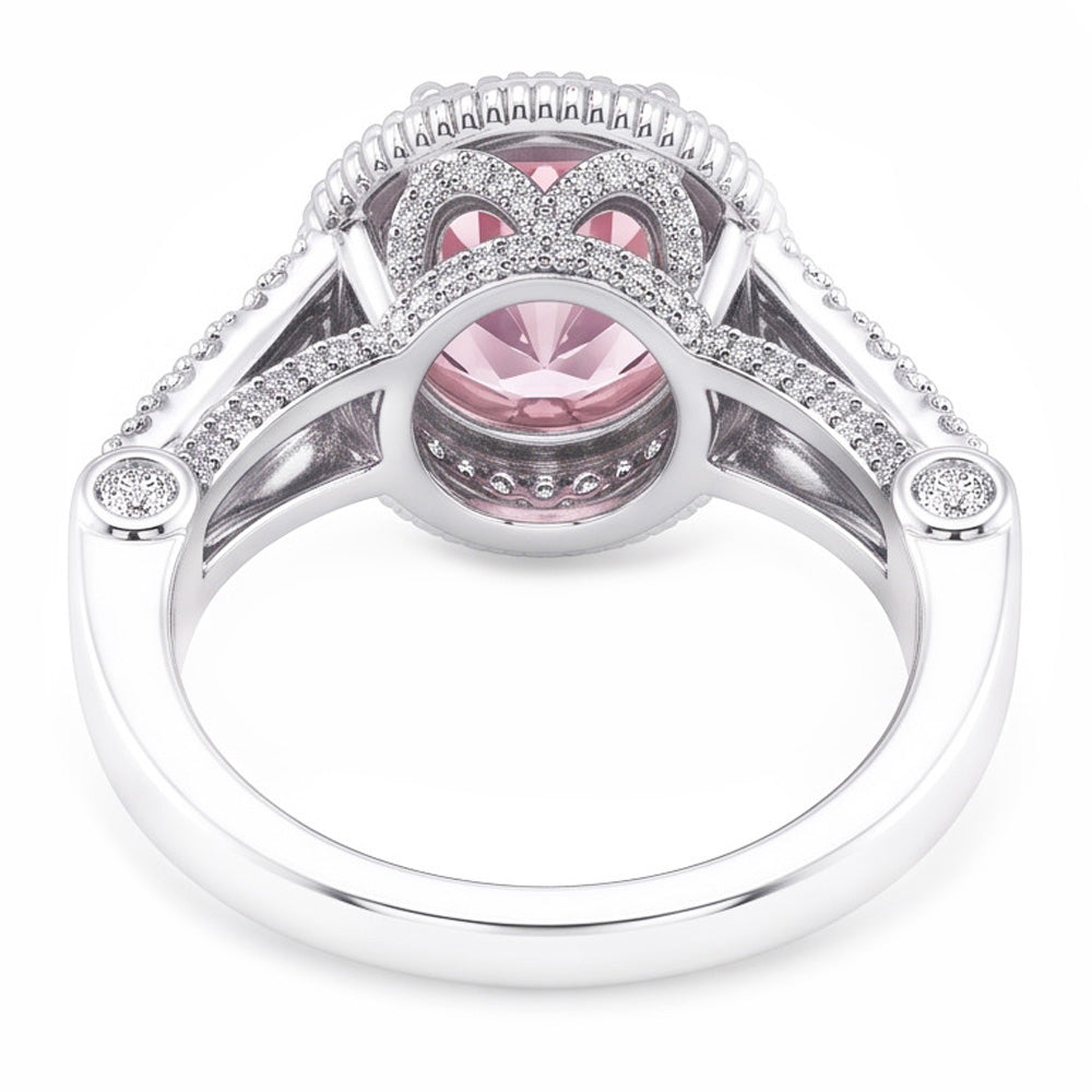 4,11 ct Solitär mit Akzenten runder Halo Pink Saphir Ring Edelstein