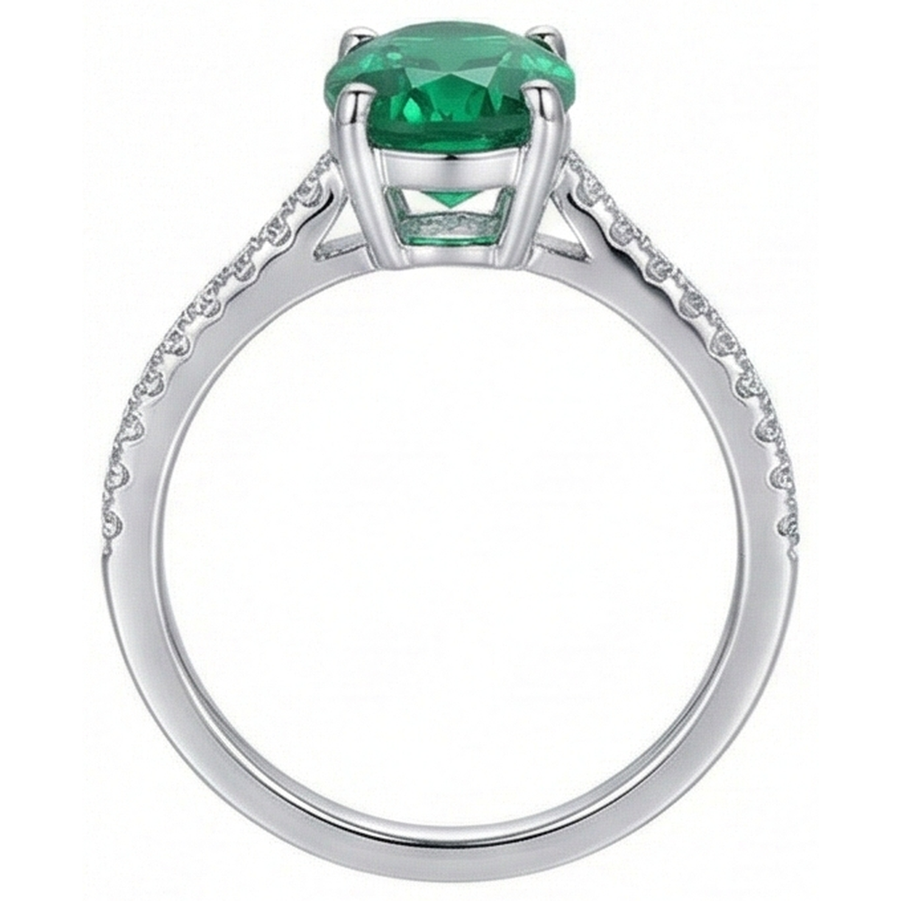 4,25 Karat Grüner Smaragd Ovalschliff-Aus der Erde Abgebauter Natürlicher Diamant-Ring Weißgold 14K