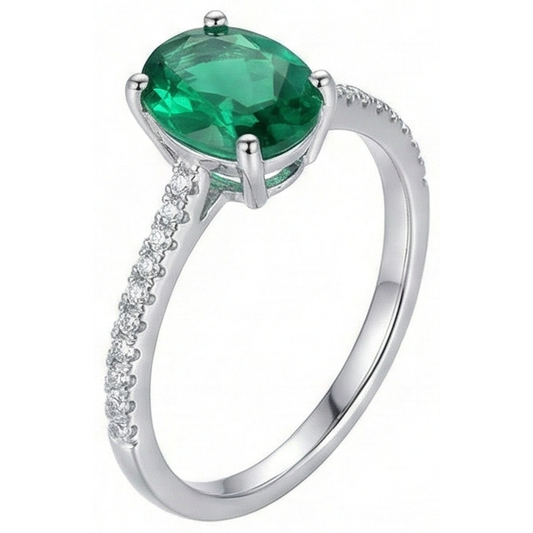 4,25 Karat Grüner Smaragd Ovalschliff-Aus der Erde Abgebauter Natürlicher Diamant-Ring Weißgold 14K