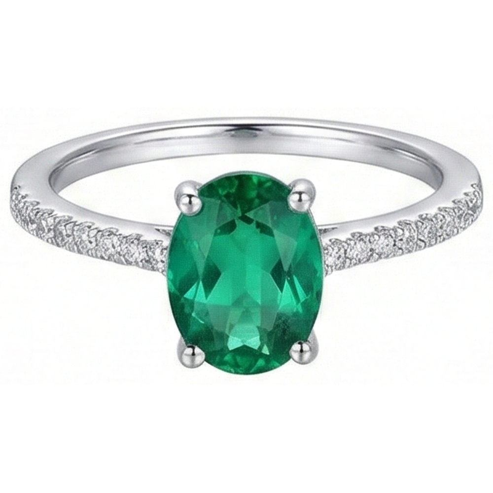 4,25 Karat Grüner Smaragd Ovalschliff-Aus der Erde Abgebauter Natürlicher Diamant-Ring Weißgold 14K