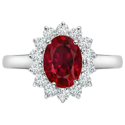 4,25 Karat Rubin und Aus der Erde Abgebauter Natürlicher Diamanten Halo Ring Neu Weißgold 14K
