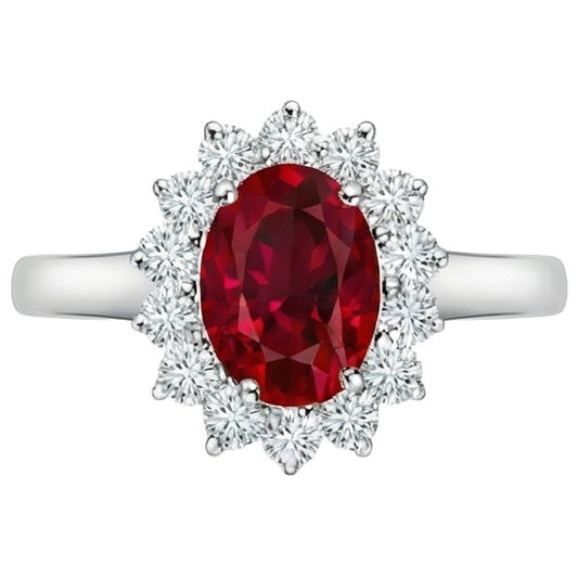 4,25 Karat Rubin und Aus der Erde Abgebauter Natürlicher Diamanten Halo Ring Neu Weißgold 14K