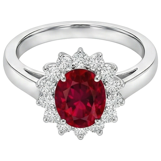 4,25 Karat Rubin und Aus der Erde Abgebauter Natürlicher Diamanten Halo Ring Neu Weißgold 14K