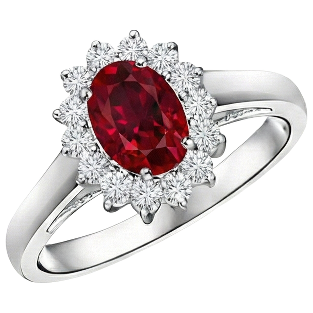 4,25 Karat Rubin und Aus der Erde Abgebauter Natürlicher Diamanten Halo Ring Neu Weißgold 14K