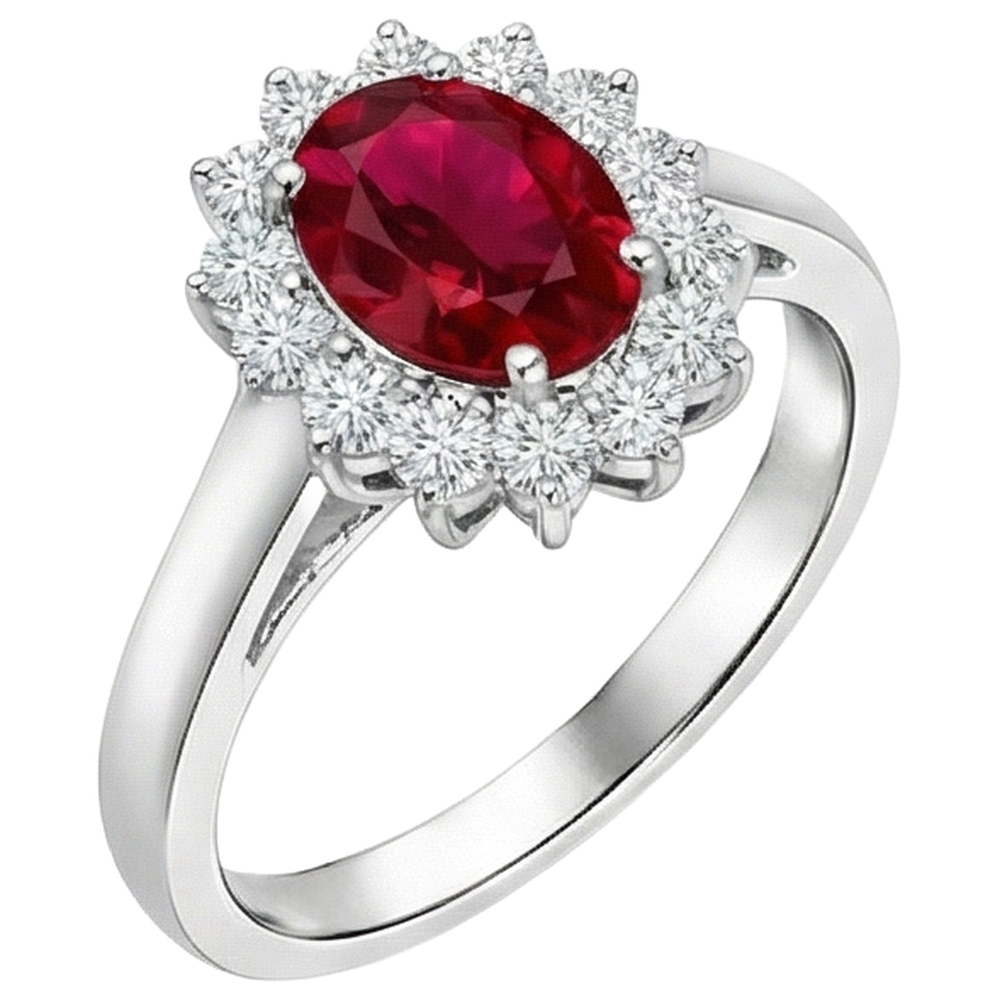 4,25 Karat Rubin und Aus der Erde Abgebauter Natürlicher Diamanten Halo Ring Neu Weißgold 14K