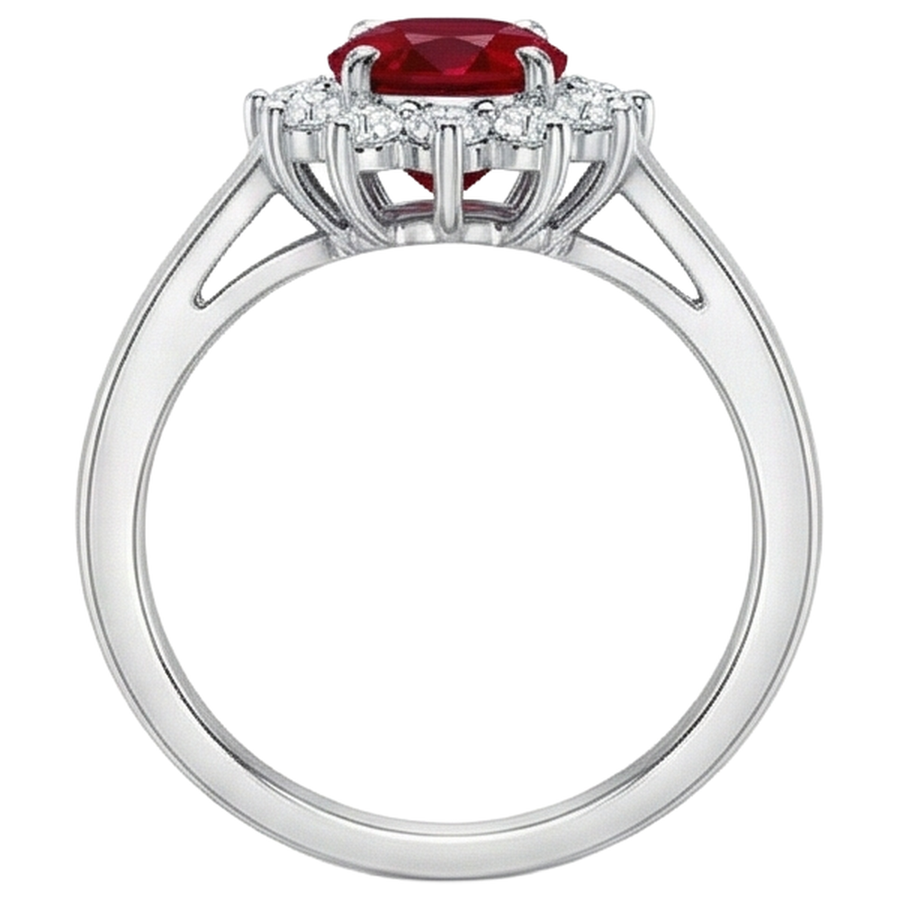 4,25 Karat Rubin und Aus der Erde Abgebauter Natürlicher Diamanten Halo Ring Neu Weißgold 14K