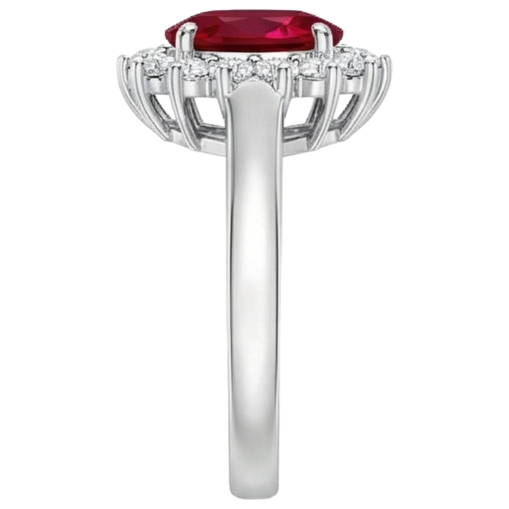 4,25 Karat Rubin und Aus der Erde Abgebauter Natürlicher Diamanten Halo Ring Neu Weißgold 14K