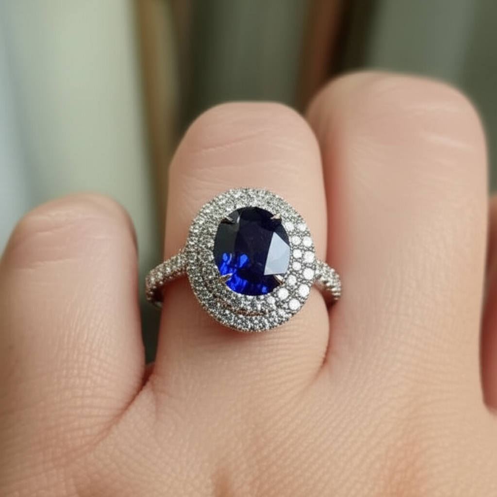 4,25 Karat Solitär mit Akzent Saphir Aus der Erde Abgebauter Natürlicher Diamanten Ring Weißgold