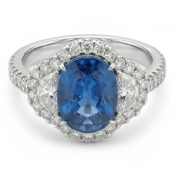 4,25 Karat Sri Lanka Blauer Saphir Aus der Erde Abgebauter Natürlicher Diamant Ehering Weißgold