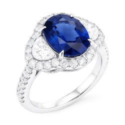4,25 Karat Sri Lanka Blauer Saphir Aus der Erde Abgebauter Natürlicher Diamant Ehering Weißgold