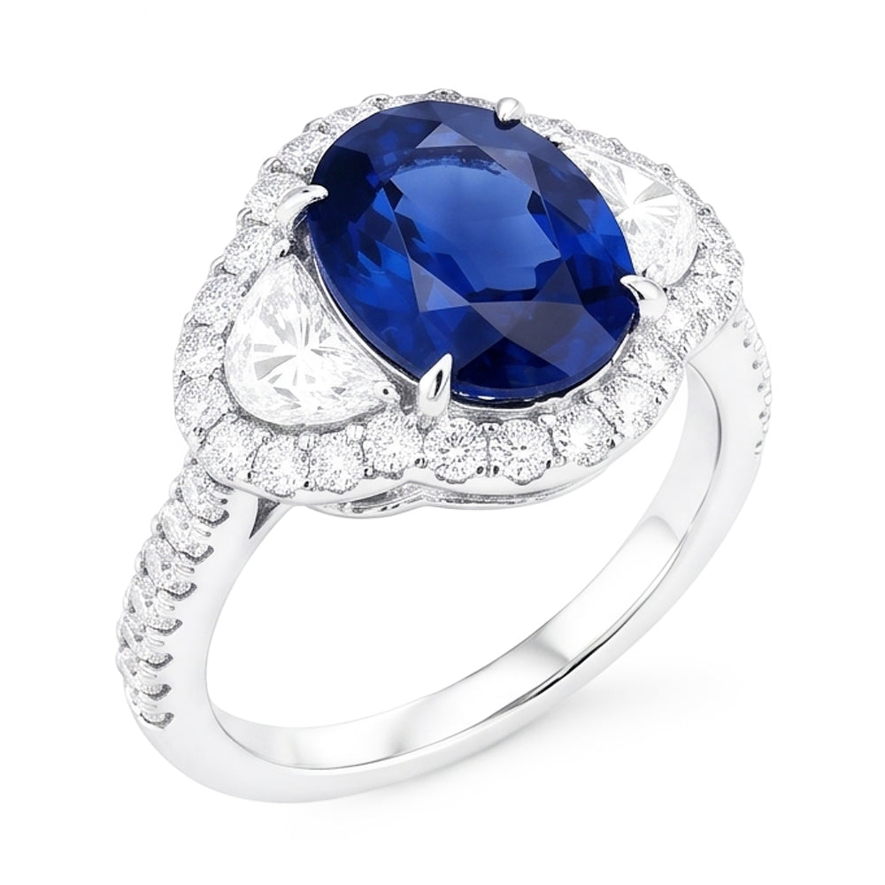4,25 Karat Sri Lanka Blauer Saphir Aus der Erde Abgebauter Natürlicher Diamant Ehering Weißgold
