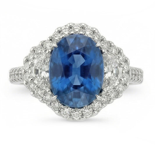4,25 Karat Sri Lanka Blauer Saphir Aus der Erde Abgebauter Natürlicher Diamant Ehering Weißgold