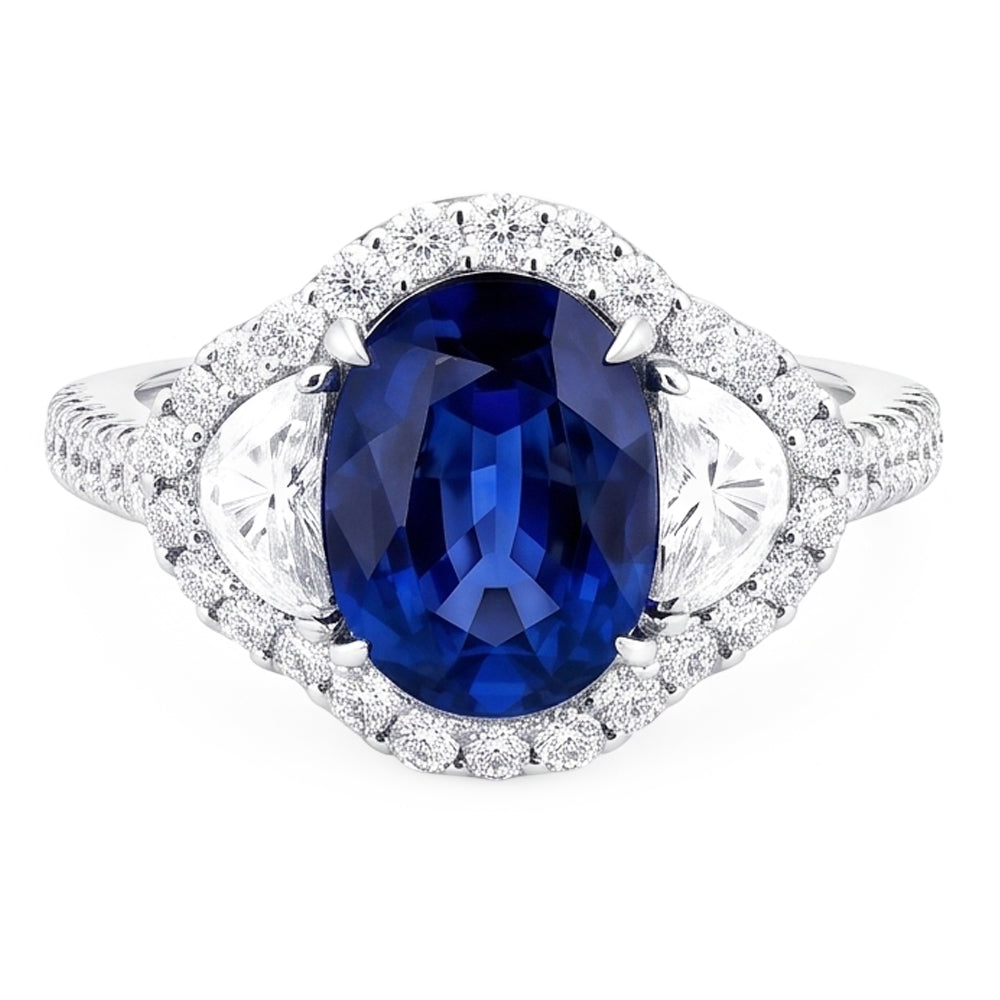 4,25 Karat Sri Lanka Blauer Saphir Aus der Erde Abgebauter Natürlicher Diamant Ehering Weißgold