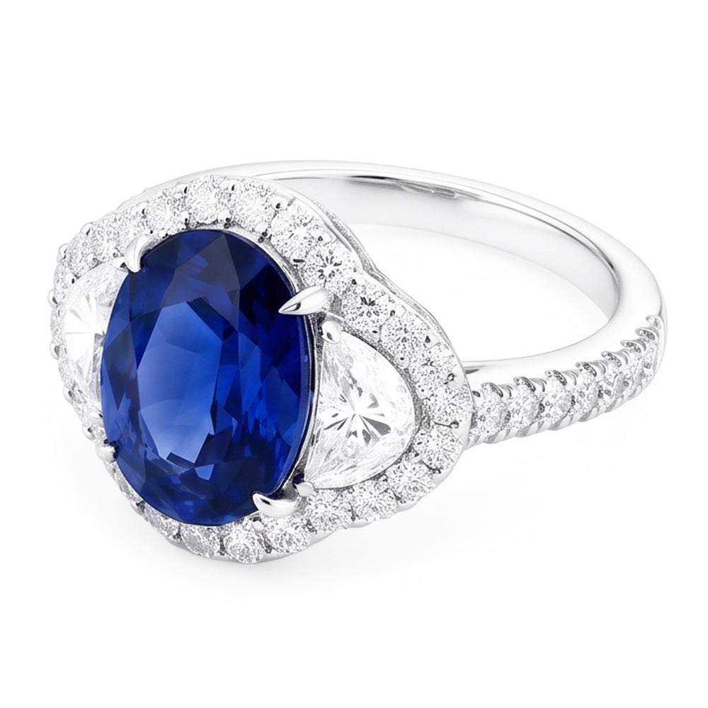 4,25 Karat Sri Lanka Blauer Saphir Aus der Erde Abgebauter Natürlicher Diamant Ehering Weißgold