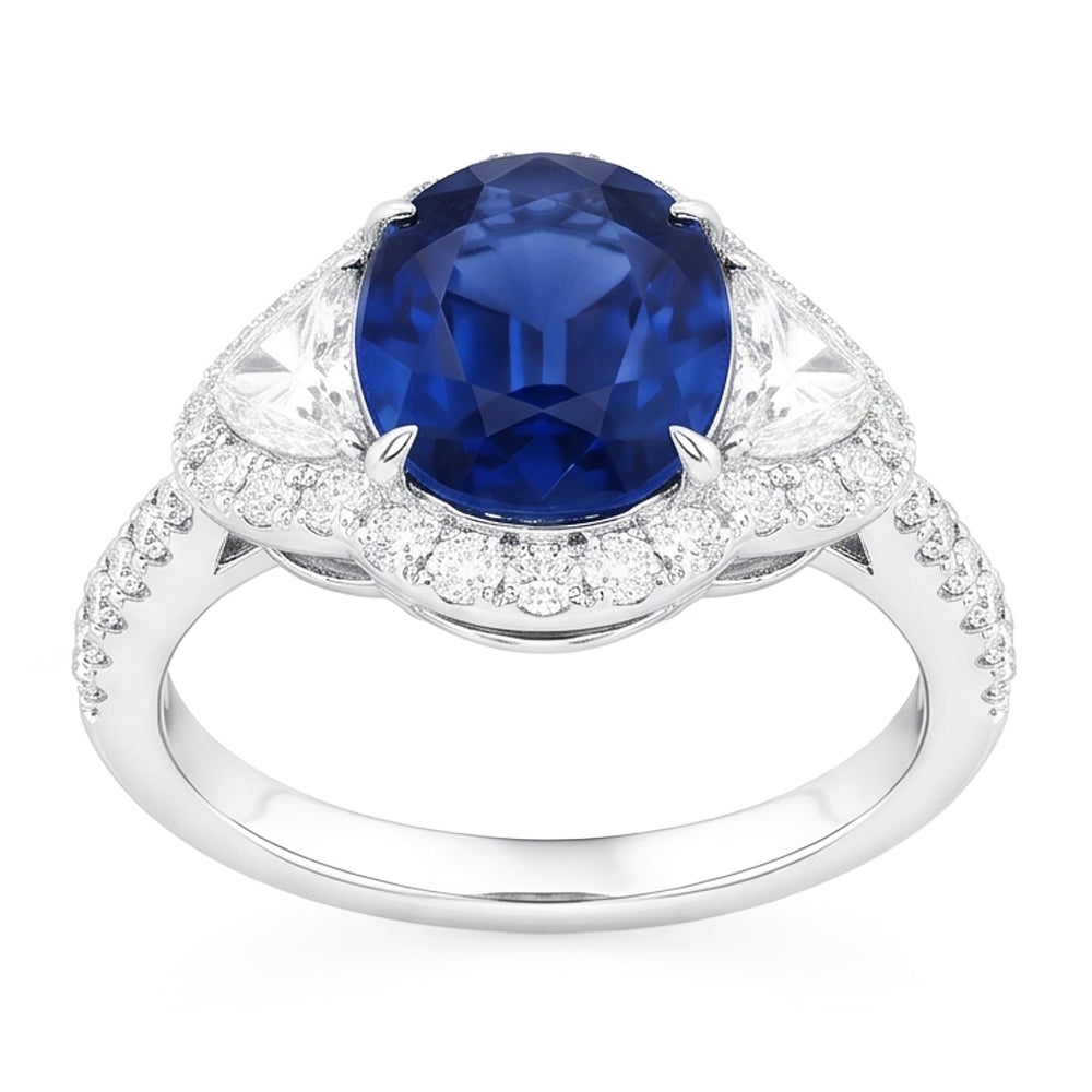 4,25 Karat Sri Lanka Blauer Saphir Aus der Erde Abgebauter Natürlicher Diamant Ehering Weißgold