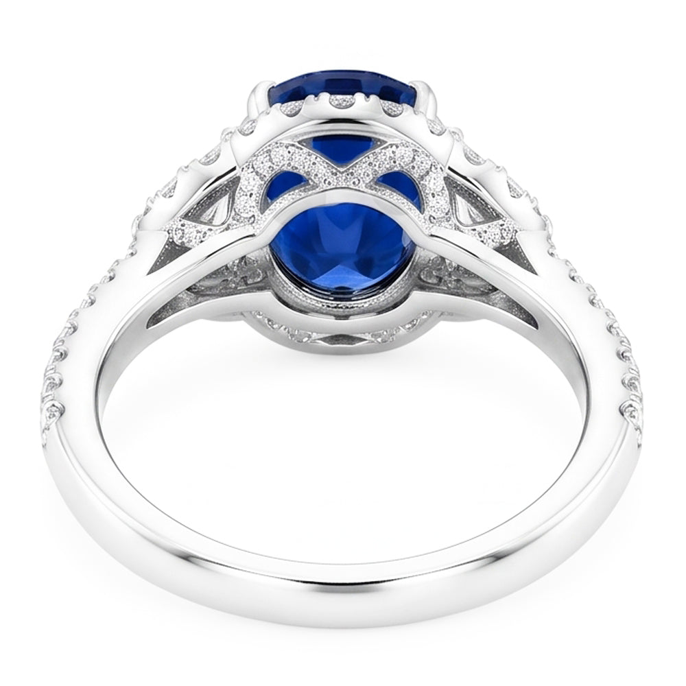 4,25 Karat Sri Lanka Blauer Saphir Aus der Erde Abgebauter Natürlicher Diamant Ehering Weißgold