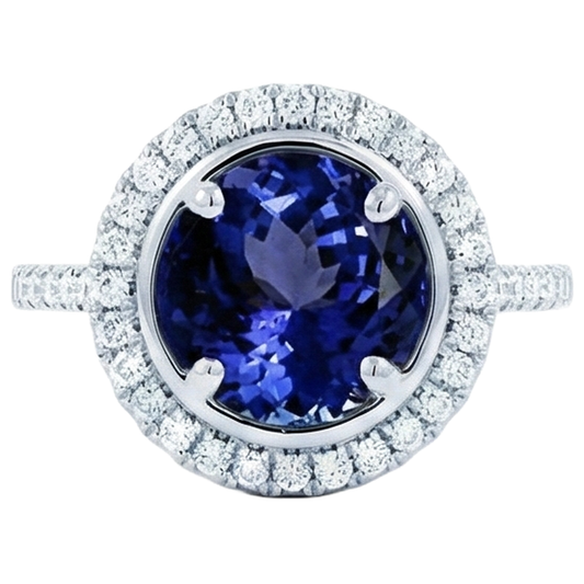 4,25 Karat Tansanit und Aus der Erde Abgebauter Natürlicher Diamanten Ring Weißgold 14K