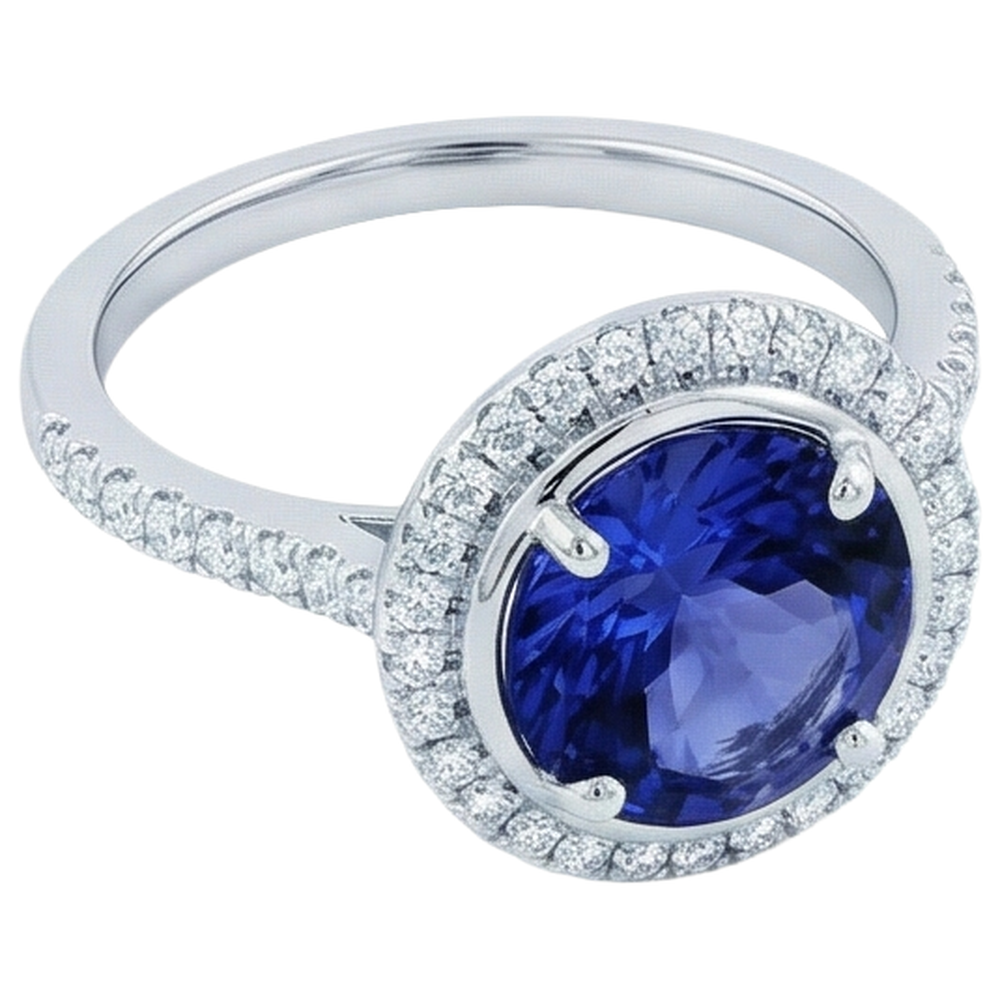 4,25 Karat Tansanit und Aus der Erde Abgebauter Natürlicher Diamanten Ring Weißgold 14K