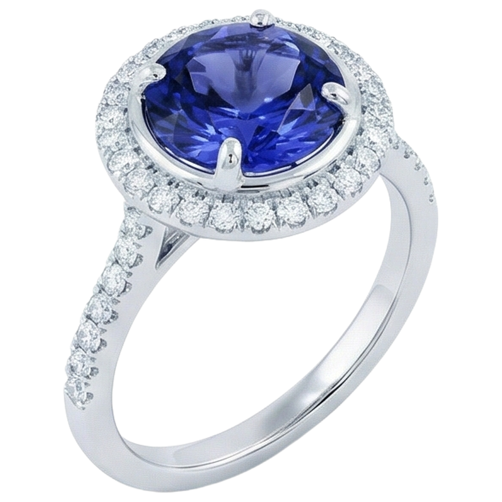 4,25 Karat Tansanit und Aus der Erde Abgebauter Natürlicher Diamanten Ring Weißgold 14K