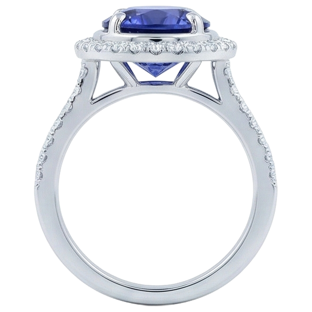 4,25 Karat Tansanit und Aus der Erde Abgebauter Natürlicher Diamanten Ring Weißgold 14K
