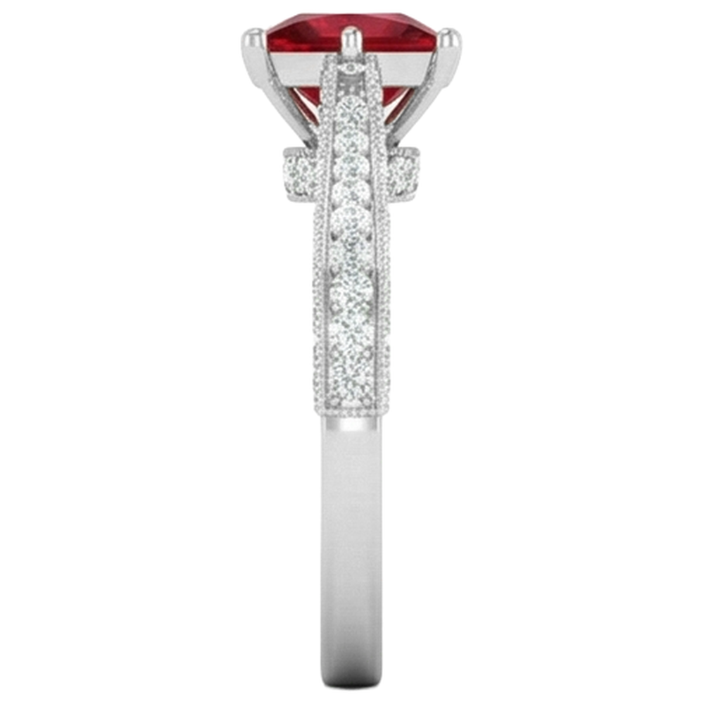 4,35 Karat Princess Cut Rubin mit runden Aus der Erde Abgebauter Natürlicher Diamanten Ring Weißgold