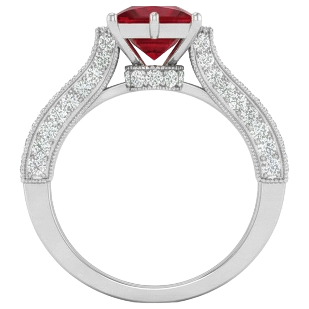 4,35 Karat Princess Cut Rubin mit runden Aus der Erde Abgebauter Natürlicher Diamanten Ring Weißgold