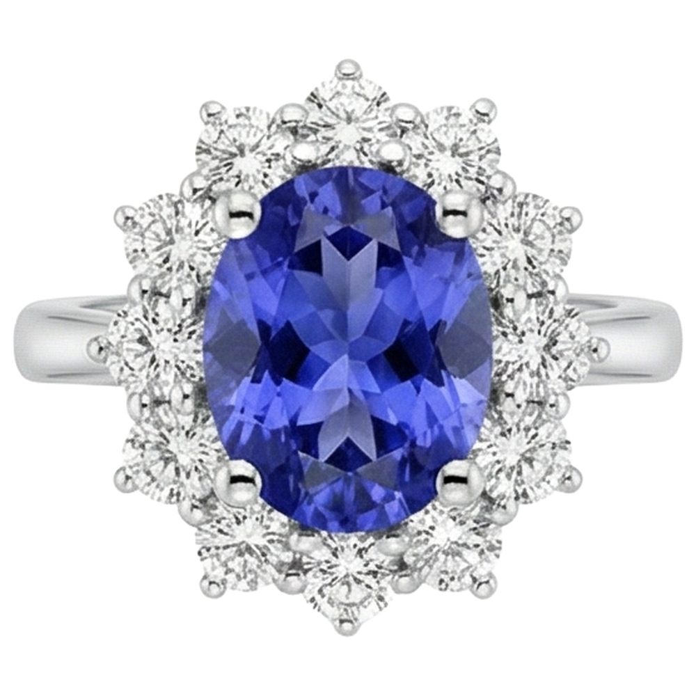 4,35 Kt Tansanit mit Aus der Erde Abgebauter Natürlicher Diamanten Ring Neu Weißgold 14K