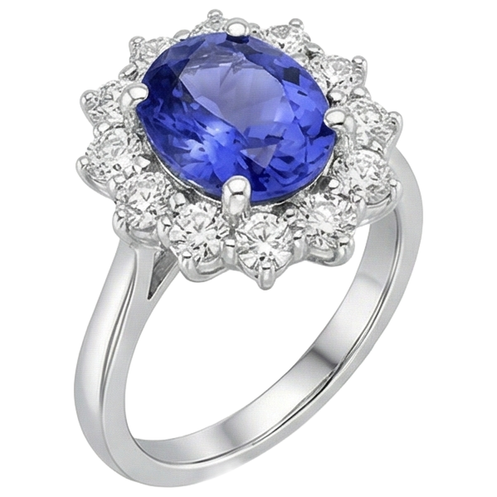 4,35 Kt Tansanit mit Aus der Erde Abgebauter Natürlicher Diamanten Ring Neu Weißgold 14K