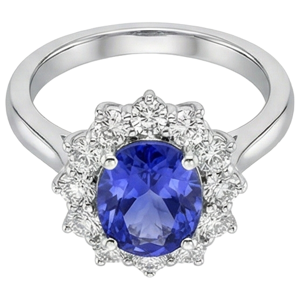 4,35 Kt Tansanit mit Aus der Erde Abgebauter Natürlicher Diamanten Ring Neu Weißgold 14K