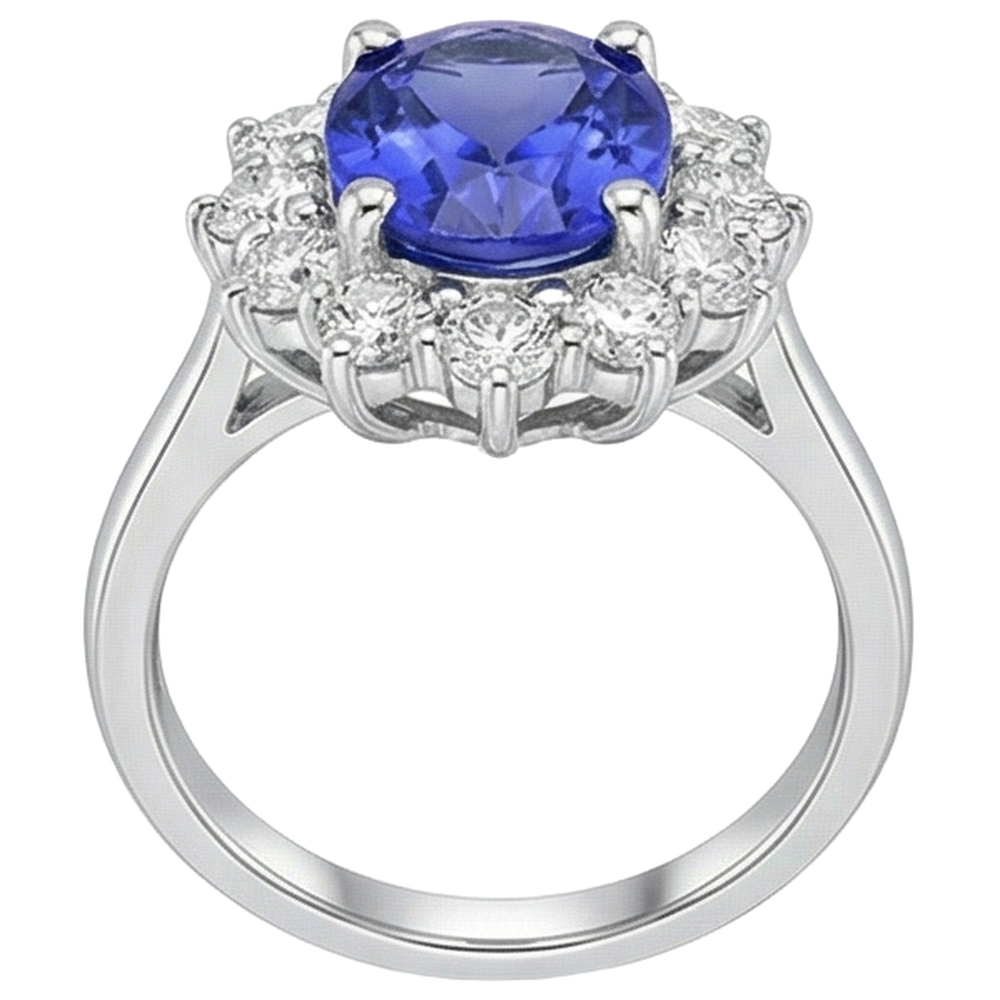 4,35 Kt Tansanit mit Aus der Erde Abgebauter Natürlicher Diamanten Ring Neu Weißgold 14K
