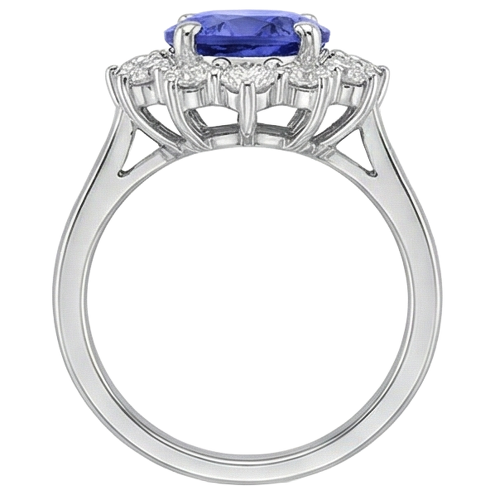 4,35 Kt Tansanit mit Aus der Erde Abgebauter Natürlicher Diamanten Ring Neu Weißgold 14K