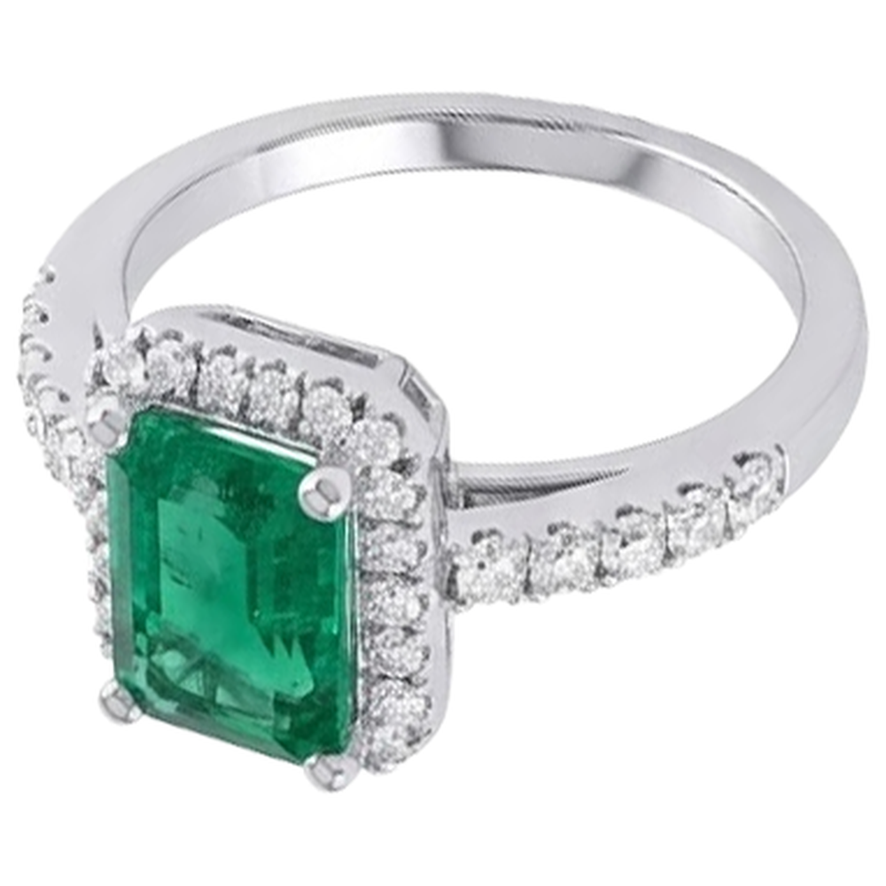 4,40 Karat Grüner Smaragd und Aus der Erde Abgebauter Natürlicher Diamanten Ehering Weißgold