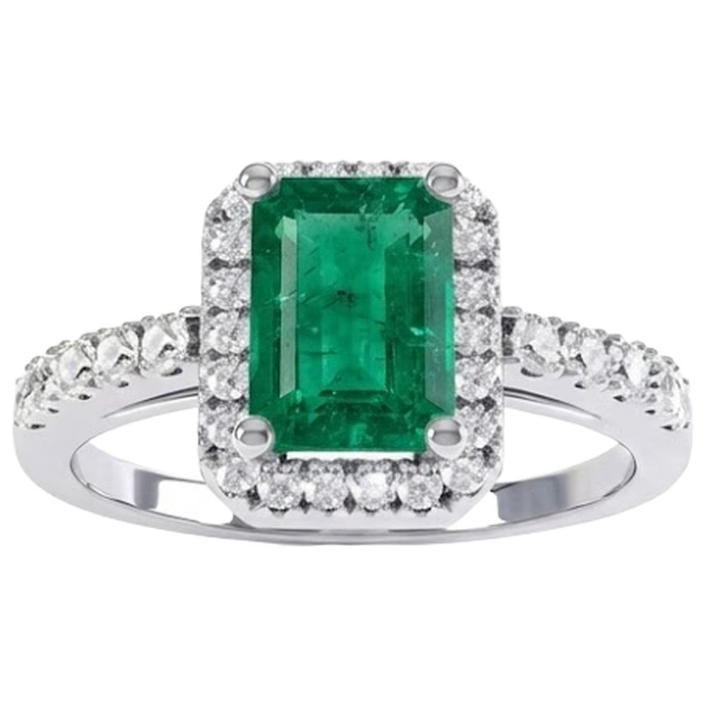 4,40 Karat Grüner Smaragd und Aus der Erde Abgebauter Natürlicher Diamanten Ehering Weißgold