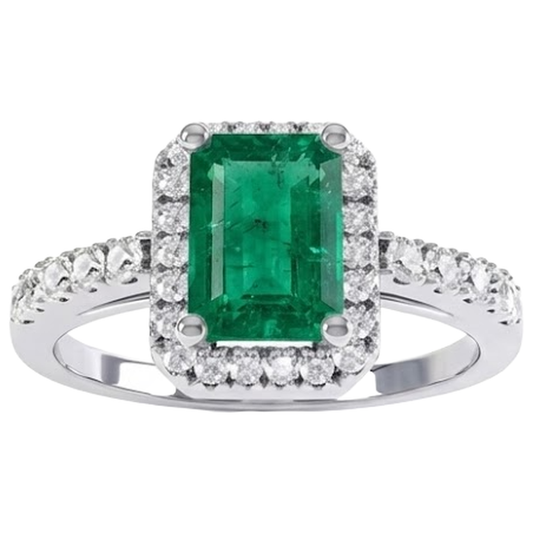4,40 Karat Grüner Smaragd und Aus der Erde Abgebauter Natürlicher Diamanten Ehering Weißgold