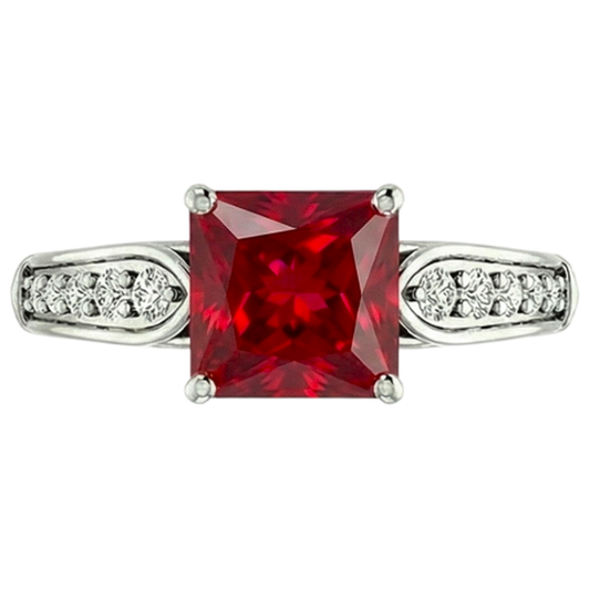 4,40 Karat Prinzessin Red Rubin und funkelnder Aus der Erde Abgebauter Natürlicher Diamant Ring Gold 14K